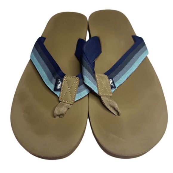 Vineyard Vines Men's Leather Flip Flops With Ombre Ribbon Size 13 - Picture 5 of 7
